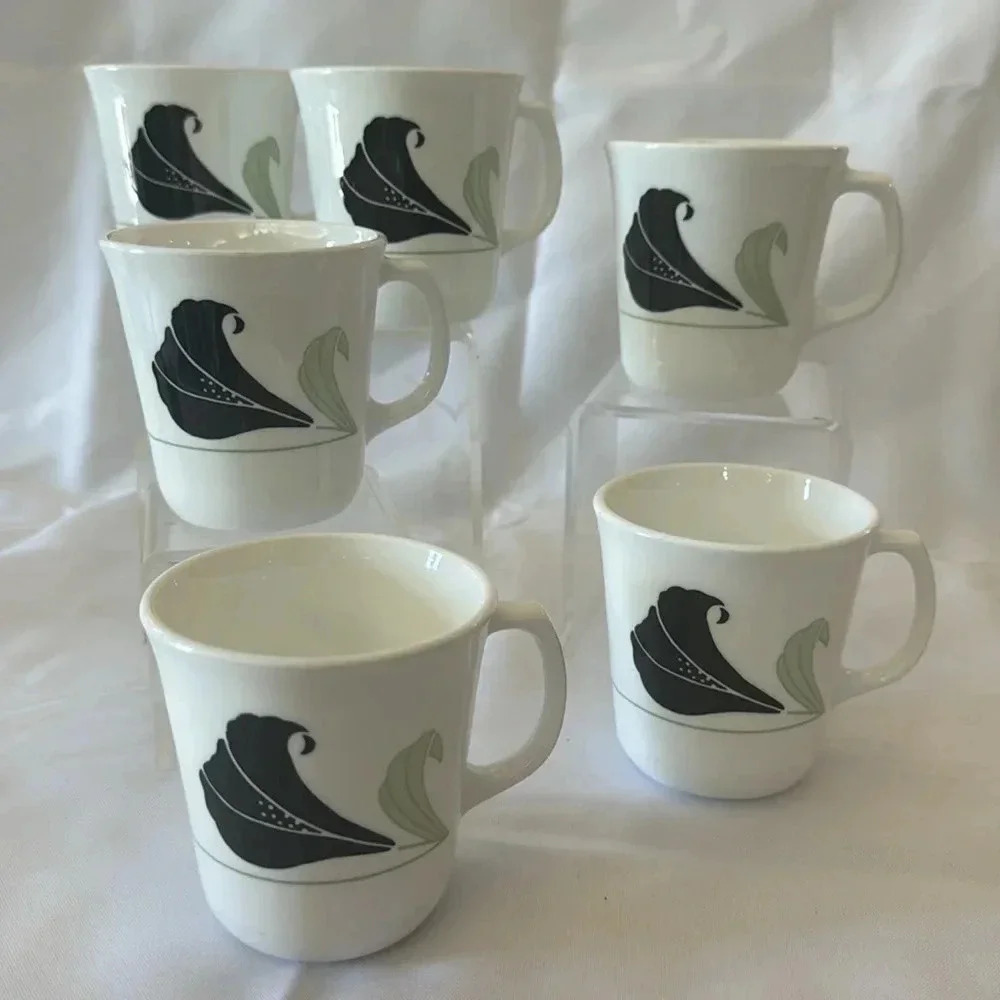 Vintage Corelle Black Orchid Cups Mugs - Set of 6